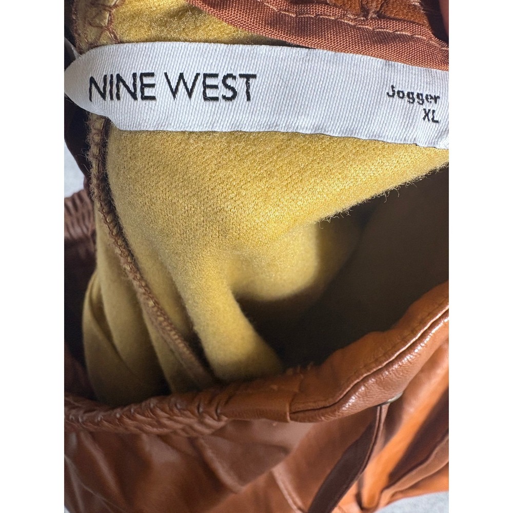 Nine West Womens Faux Leather Jogger Pants Brown Elastic Waist Drawstring XL - Picture 3 of 6